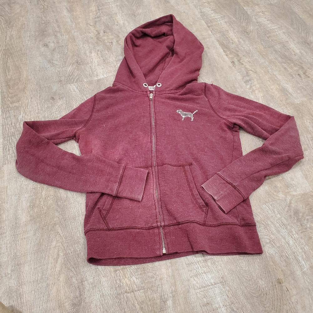 Victoria's Secret PINK Magenta Full Zip Bling Hoodie Size Small